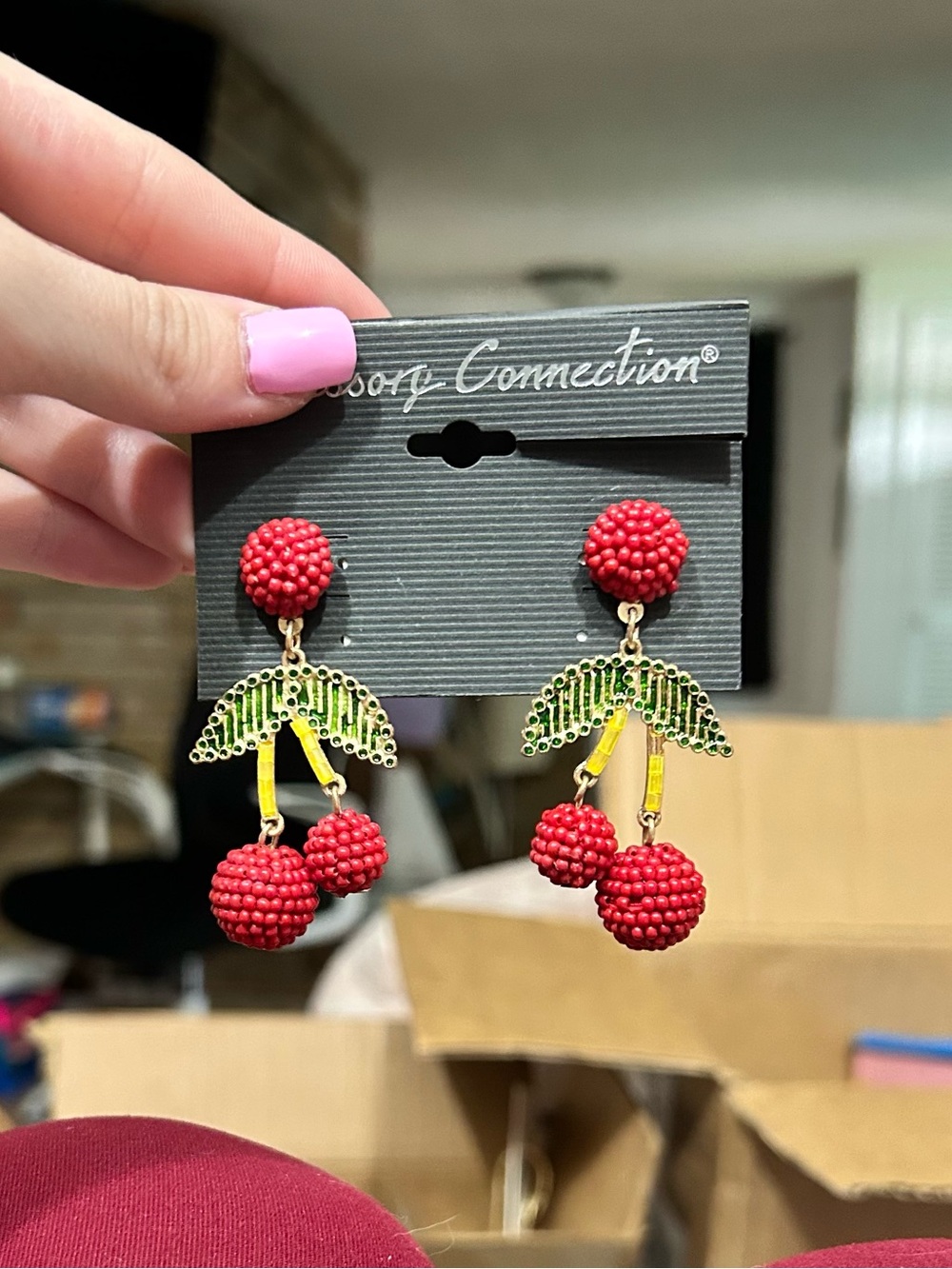 Accessory Connection Red Seed Bead Cherry Statement Drop Earrings NWT